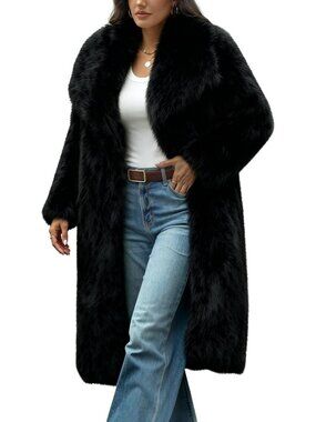 Cozy Black Faux Fur Long Coat - Stylish Winter Jacket for Women, Small Size